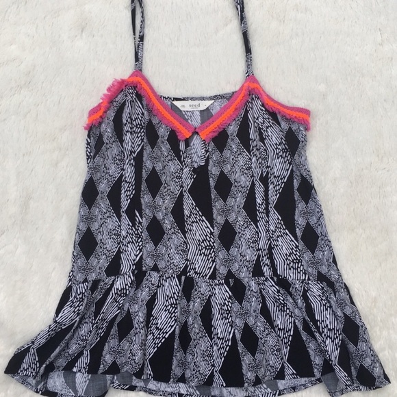 Seed Heritage Ruffle Black Blouse Top Cami XS - Picture 3 of 7